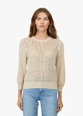 Autumn Cashmere Puff Sleeve Tile Stitch Sweater QuickPackFoldableDesign Contrast Topstitching Detail