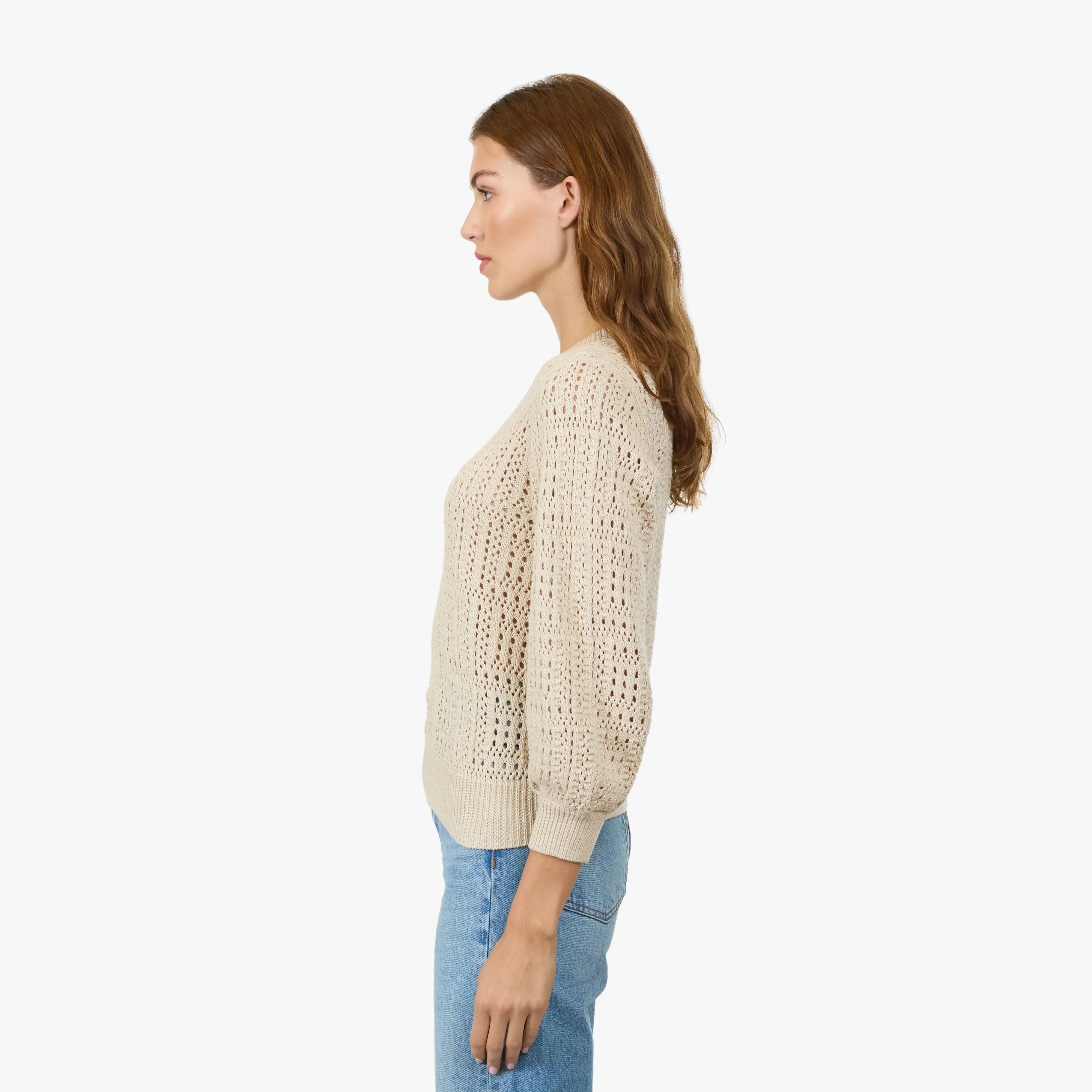 Autumn Cashmere Puff Sleeve Tile Stitch Sweater Temperature Control Technology Cozy Layer
