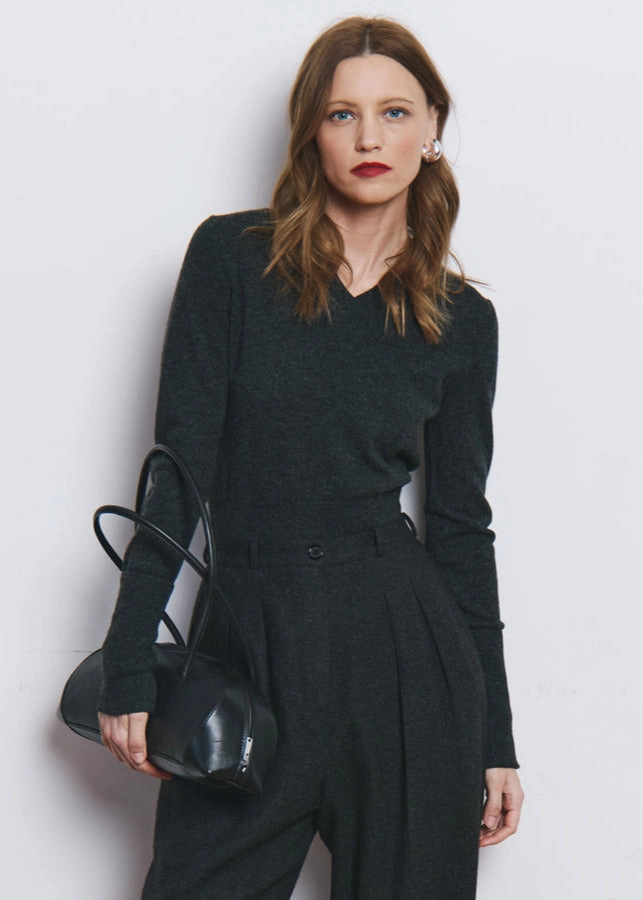 Autumn Cashmere V Neck Sweater with Cuffs Eco Friendly Fibers MultiDirectional Stretch