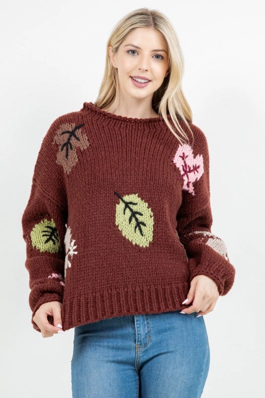Autumn Leaf Knit Sweater UltraSoft Blend NonIrritatingStitching