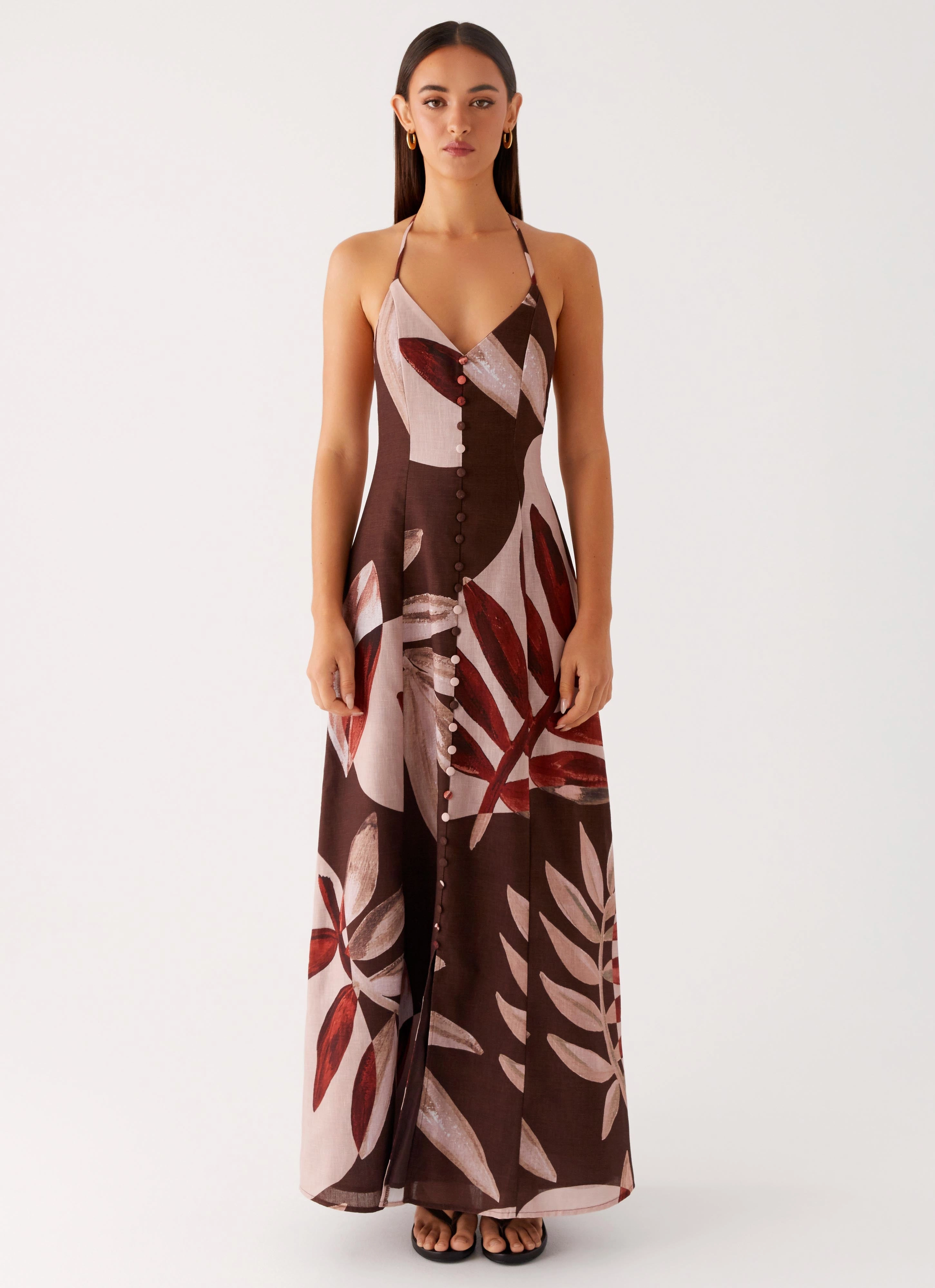 Autumn Linen Maxi Dress - Cinnamon Palm Oversized-Fit Graceful Ease