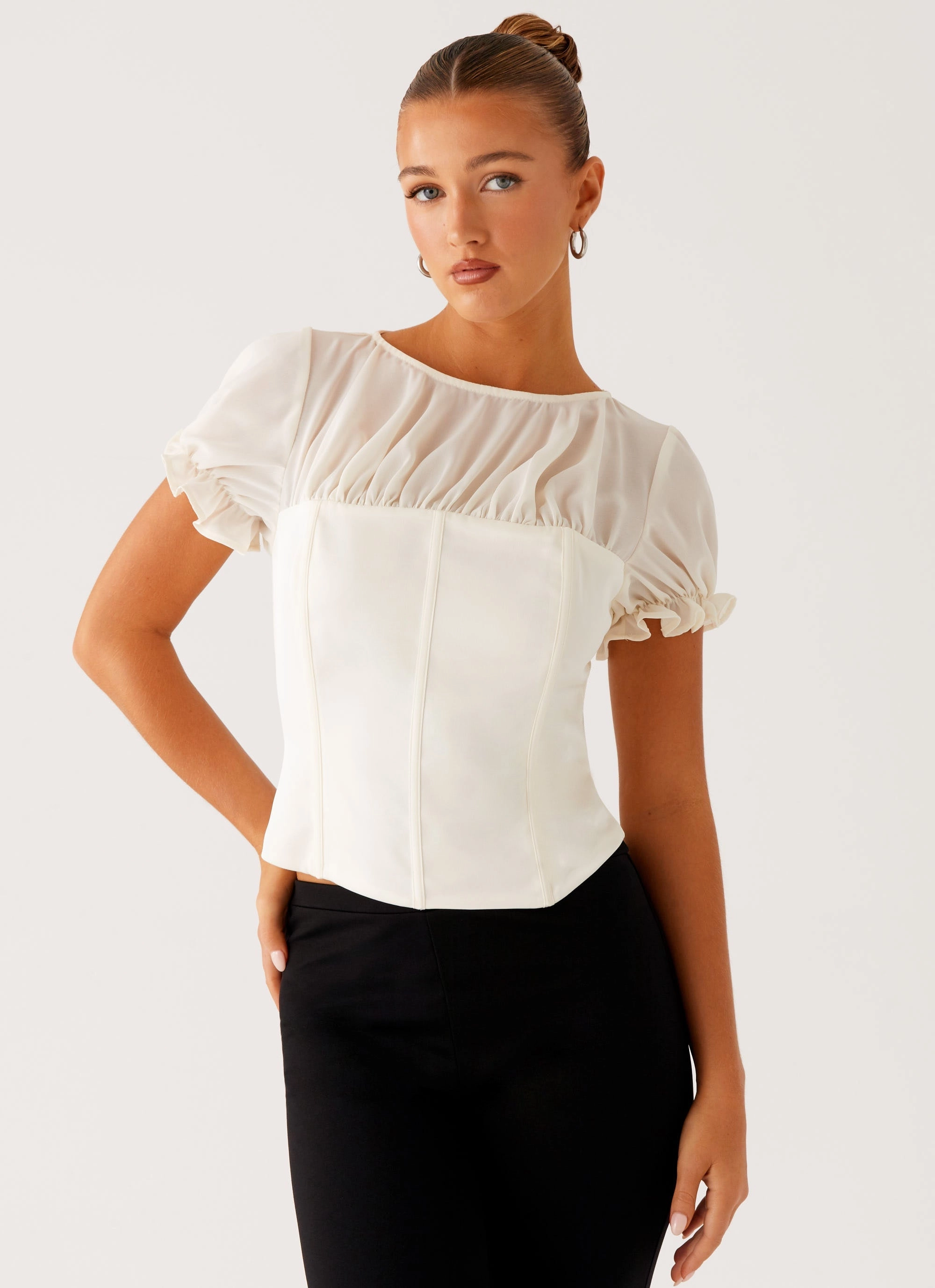 Grid Back Panel Avalee Top - Ivory