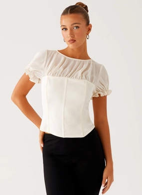 Grid Back Panel Avalee Top - Ivory