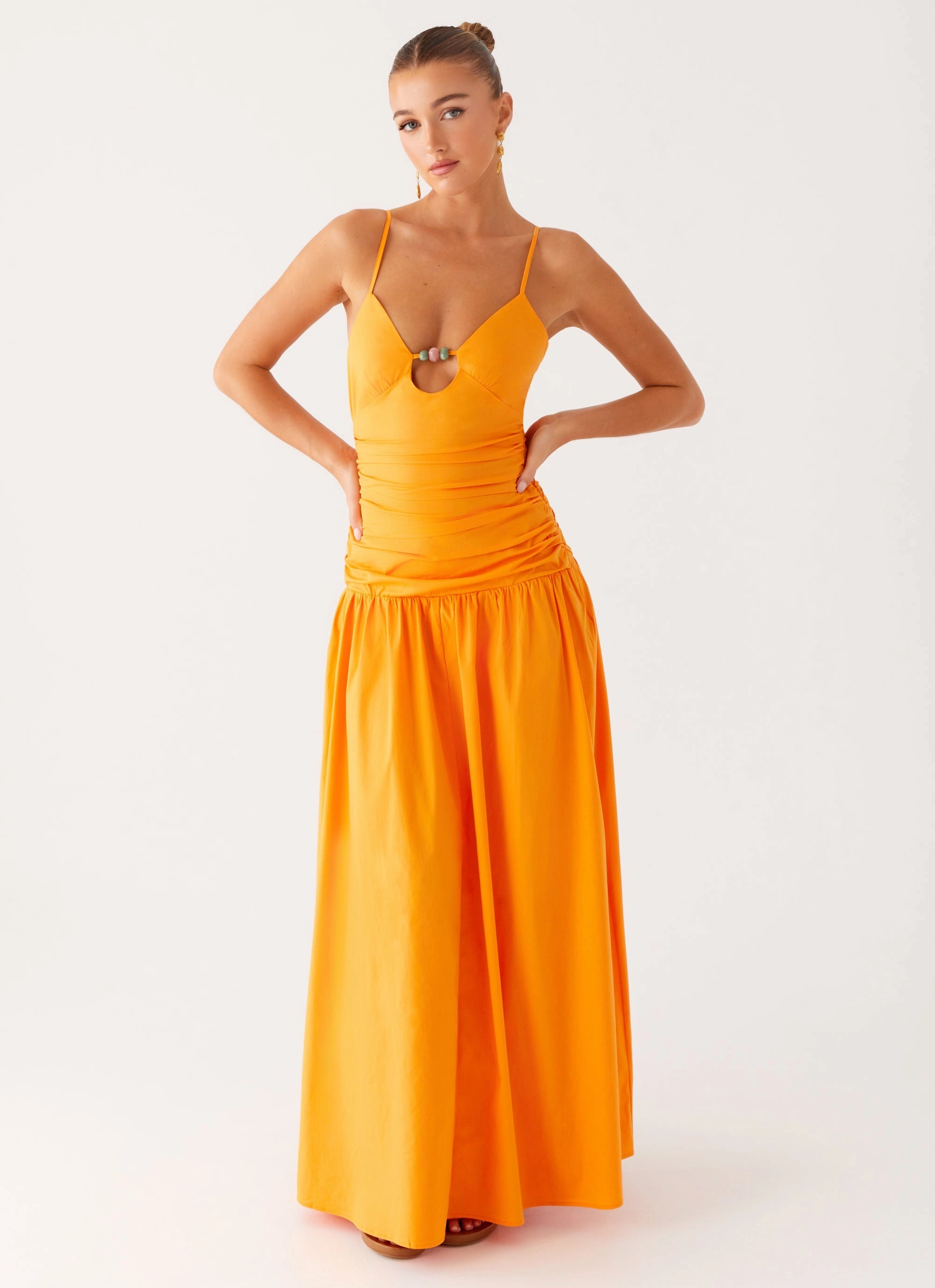 Satin-Sleeve Relax Mode Avani Maxi Dress - Orange