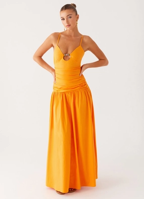 Satin-Sleeve Relax Mode Avani Maxi Dress - Orange