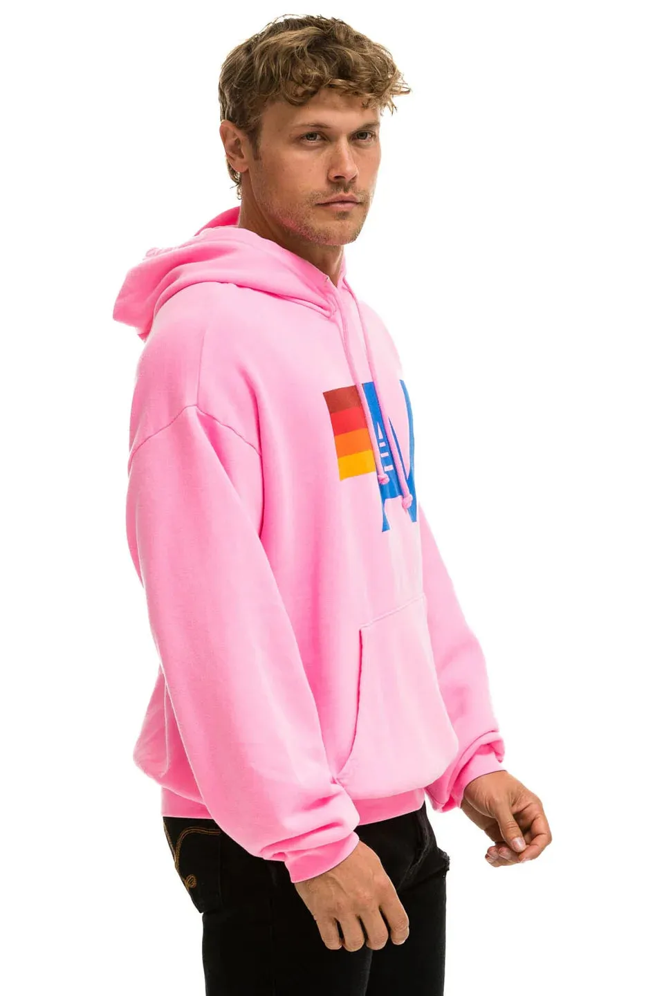 Aviator Nation Relaxed Logo Pullover Hoodie Neon Pink TemperatureRegulating Material Compression Gradient