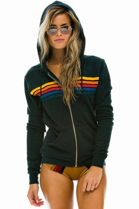 Aviator Nation 5 Stripe Hoodie in Charcoal Under Layer Natural Drape