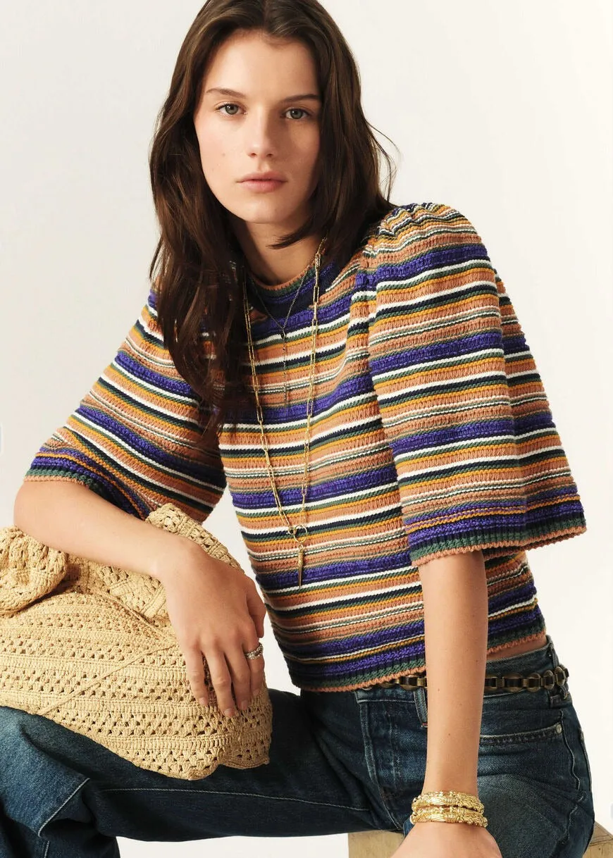 ba&sh Farfaela Short Sleeve Sweater Jumper Daily Wear Contrast Stitch Detail