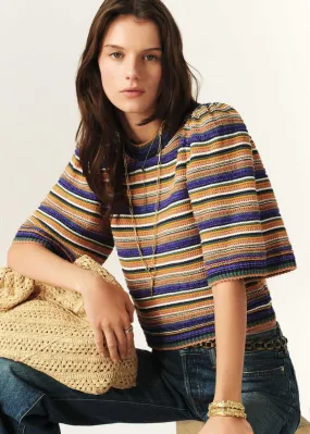 ba&sh Farfaela Short Sleeve Sweater Jumper Daily Wear Contrast Stitch Detail