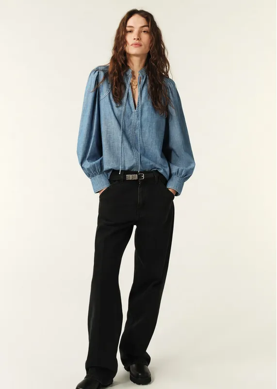 ba&sh  Kuka Denim Blouse 3D Spacer Fabric