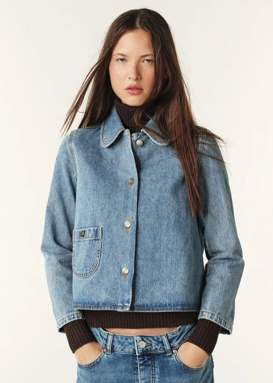 ba&sh Tiny Denim Jacket Cool Outfitters Beach Day Brunch Outfit Elegant