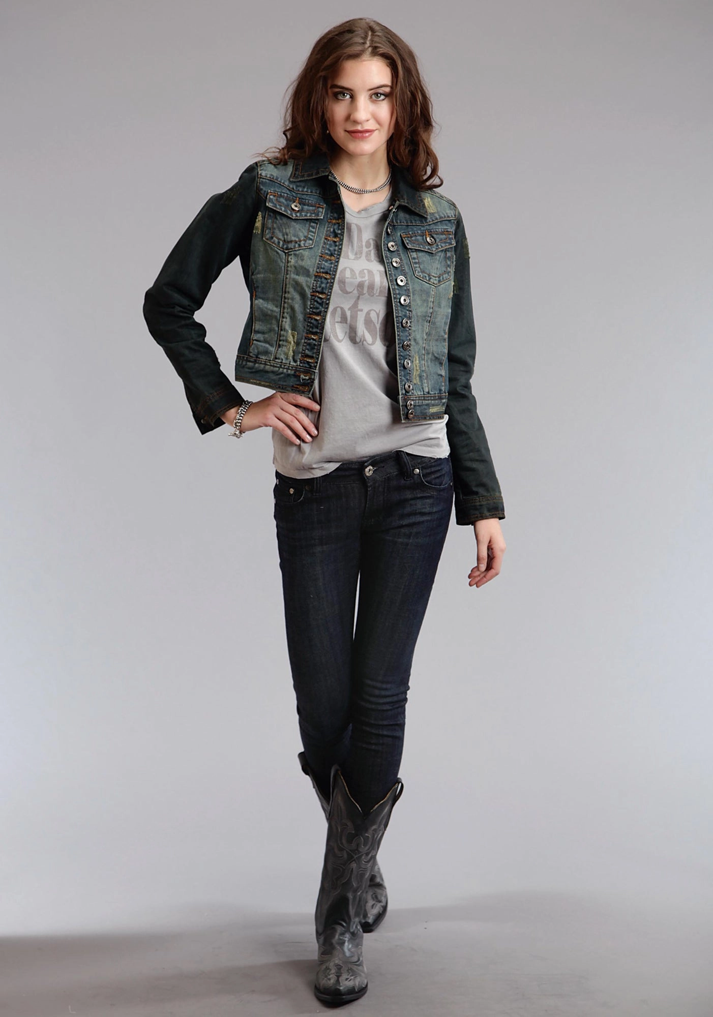 Stylish Detail Stetson Womens My Daddy Wears Grey 100% Cotton S/S T-Shirt