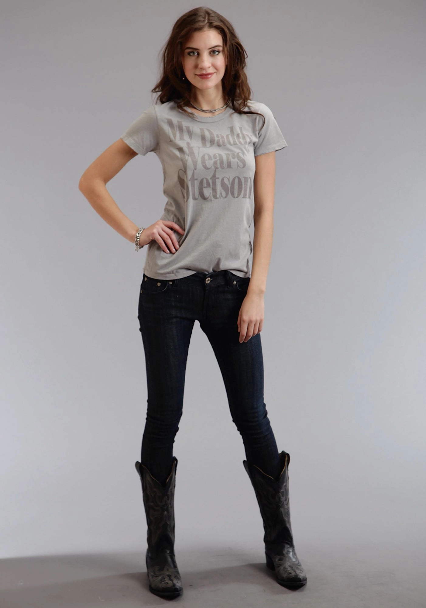 Stetson Womens My Daddy Wears Grey 100% Cotton S/S T-Shirt Versatile Layering Business Meeting