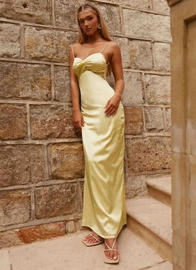 Dream Sight Lace Satin Maxi Dress - Lemon Dreamy Texture Daily Option