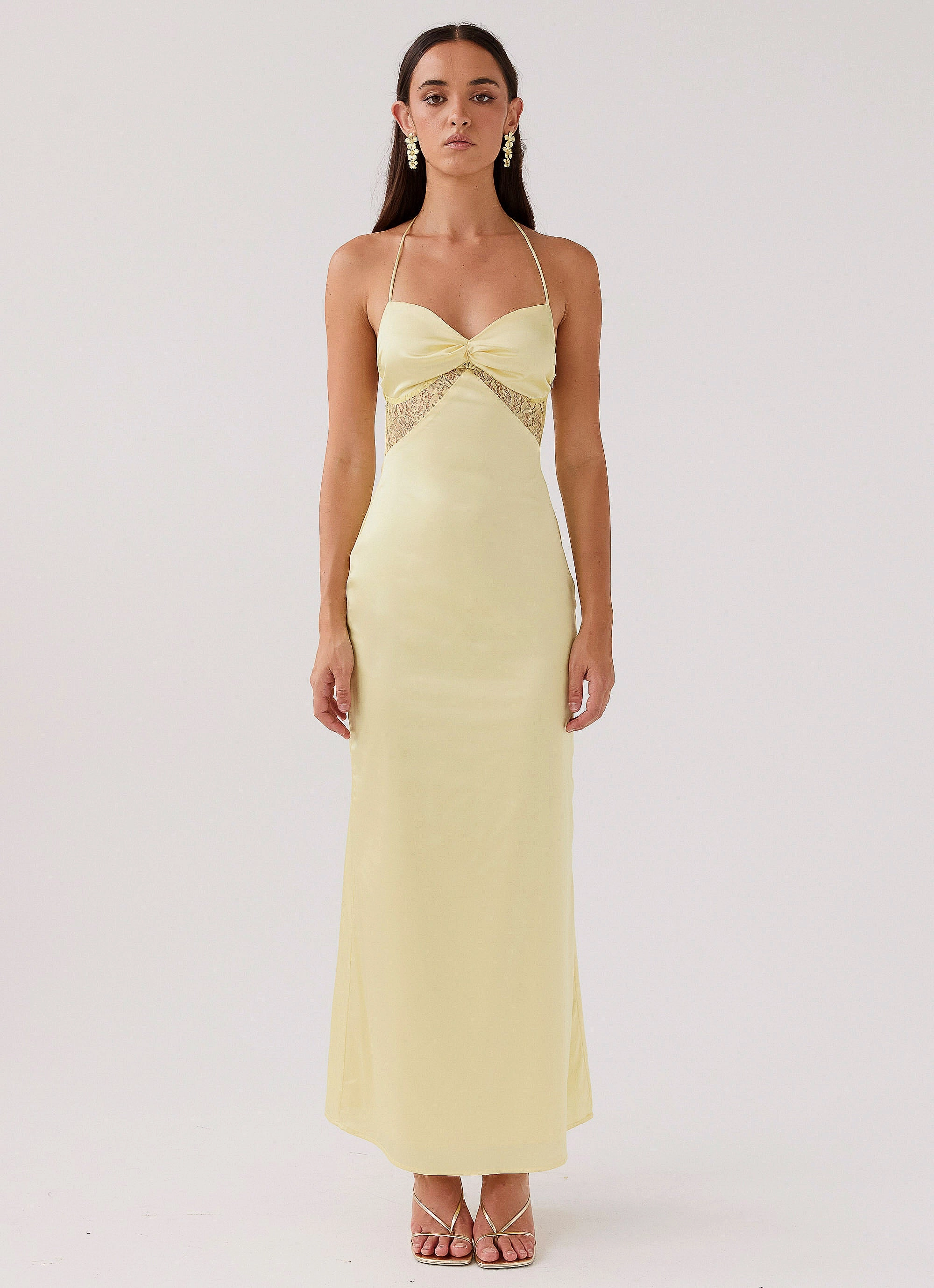 Dream Sight Lace Satin Maxi Dress - Lemon Balanced feel Chill Edge