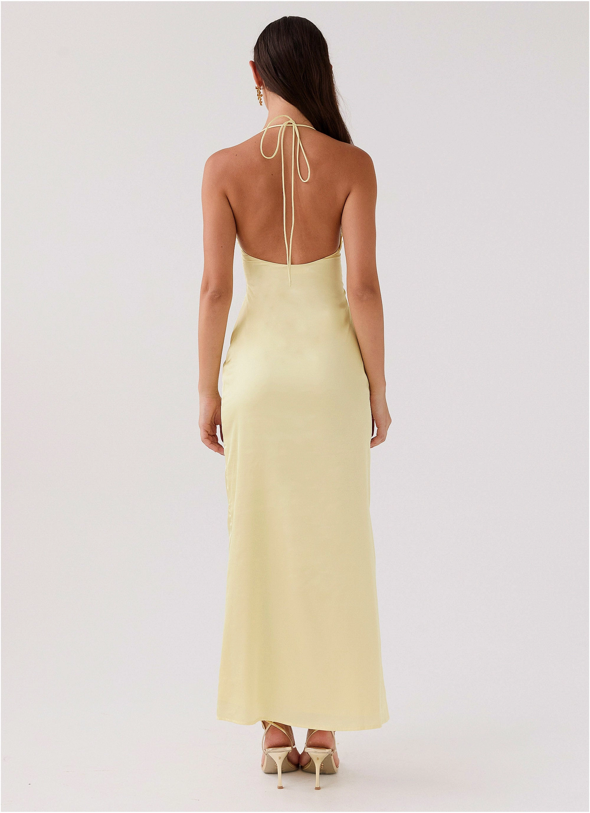 Panelled-Design Bright-colored piece Dream Sight Lace Satin Maxi Dress - Lemon