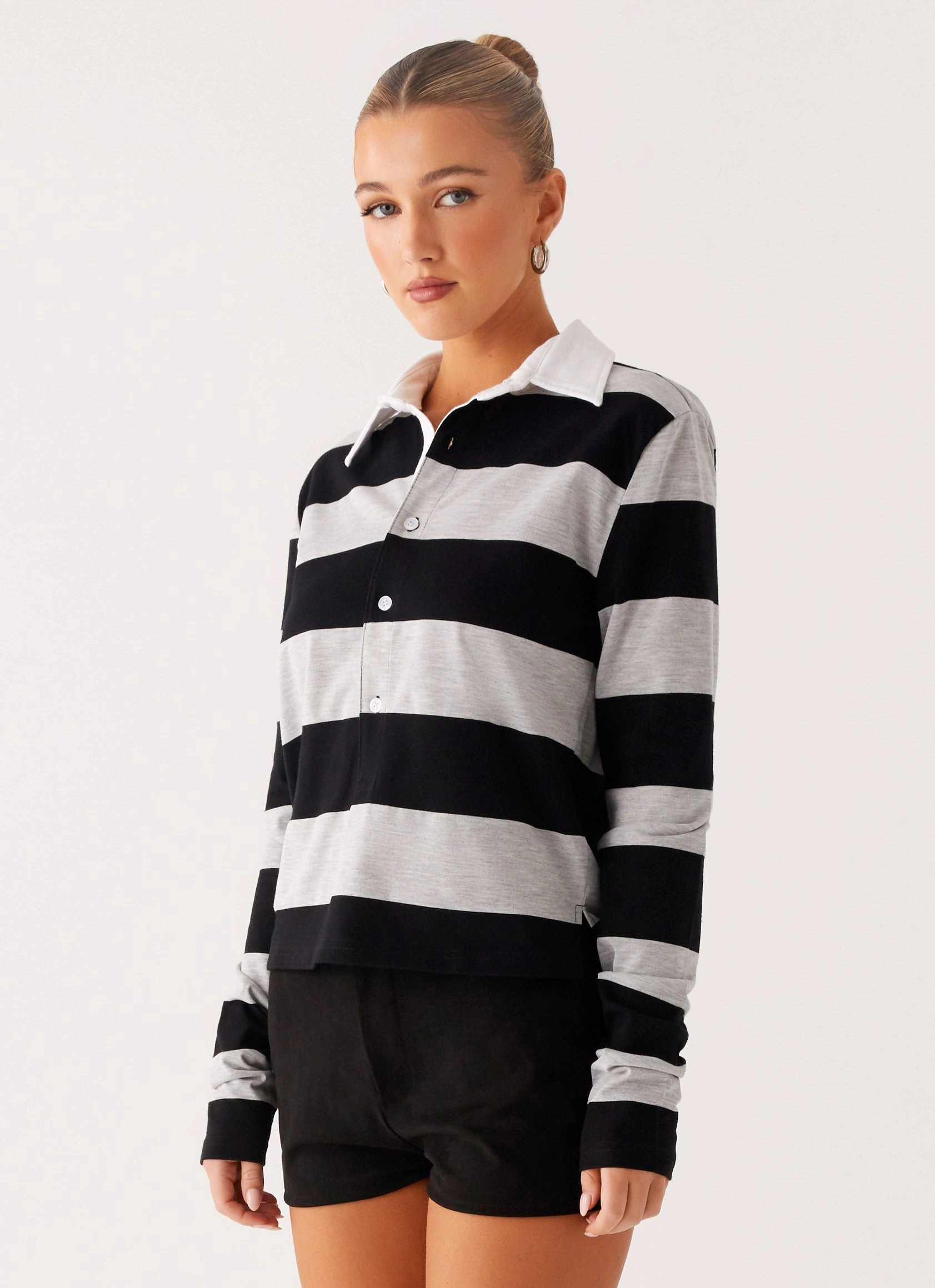 LowMaintenanceMaterial Beckett Polo Top - Grey Black Stripe