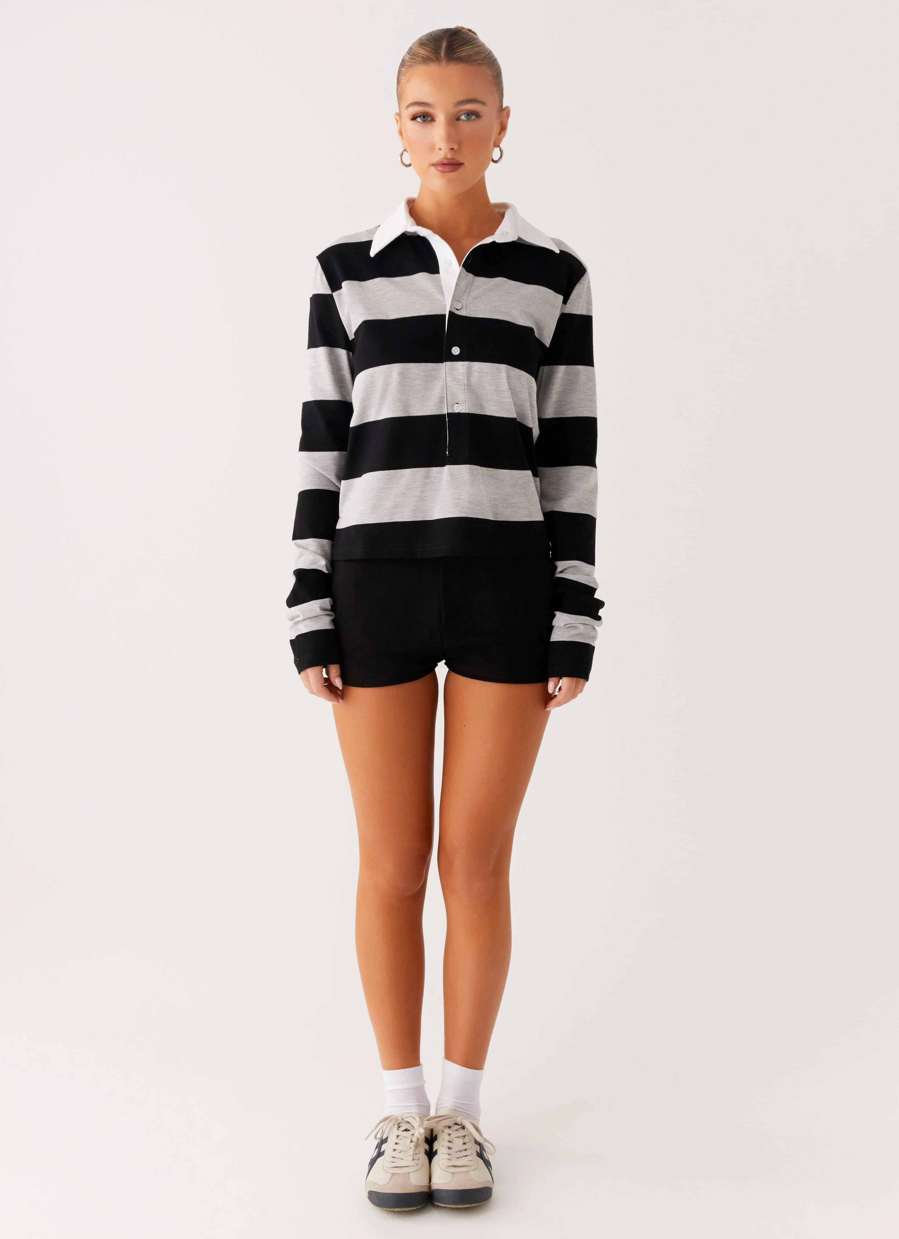 Stretch Fit Engineering Beckett Polo Top - Grey Black Stripe