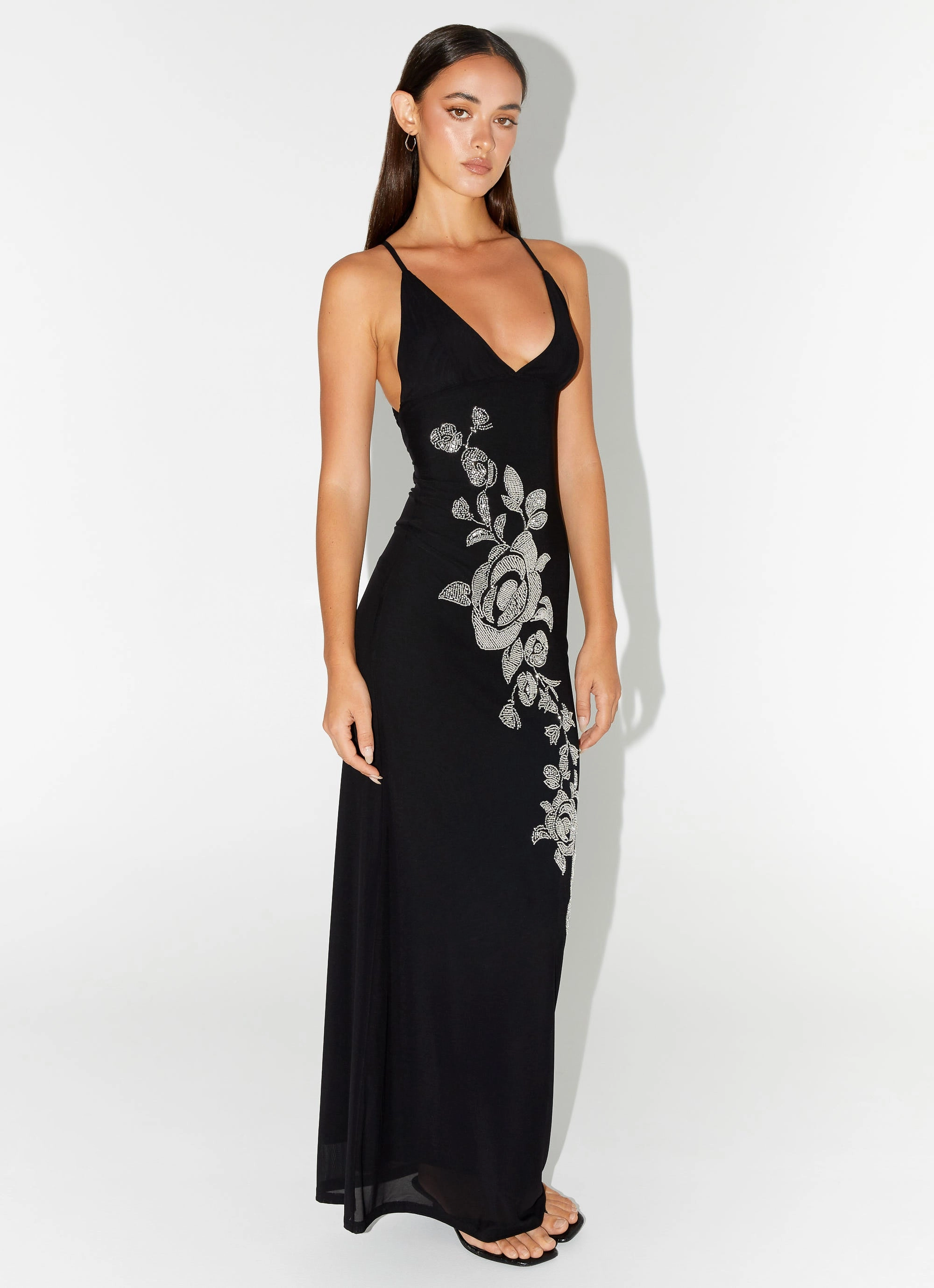 Beki Beaded Mesh Maxi Dress - Black Lightweight