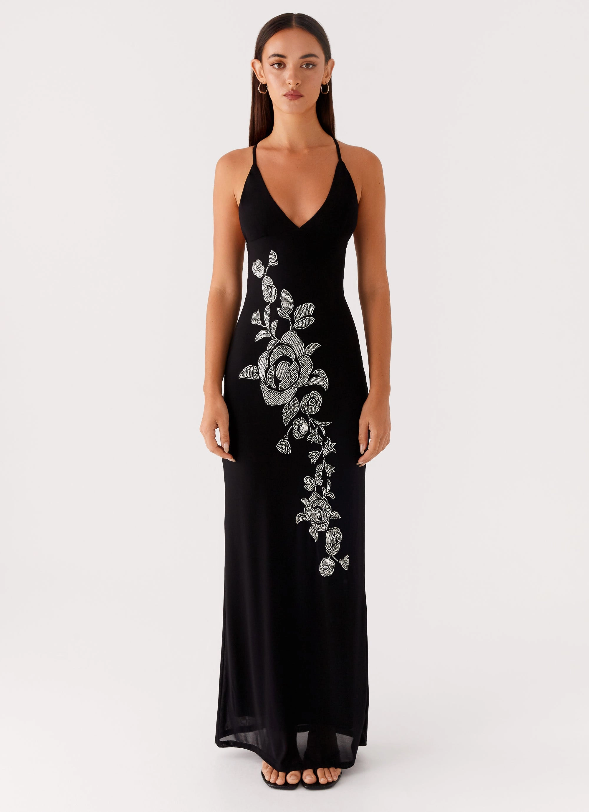 Bow-Detail Day-to-evening dress Beki Beaded Mesh Maxi Dress - Black