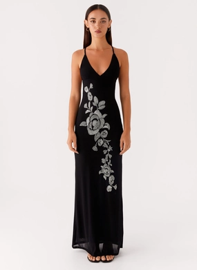 Bow-Detail Day-to-evening dress Beki Beaded Mesh Maxi Dress - Black