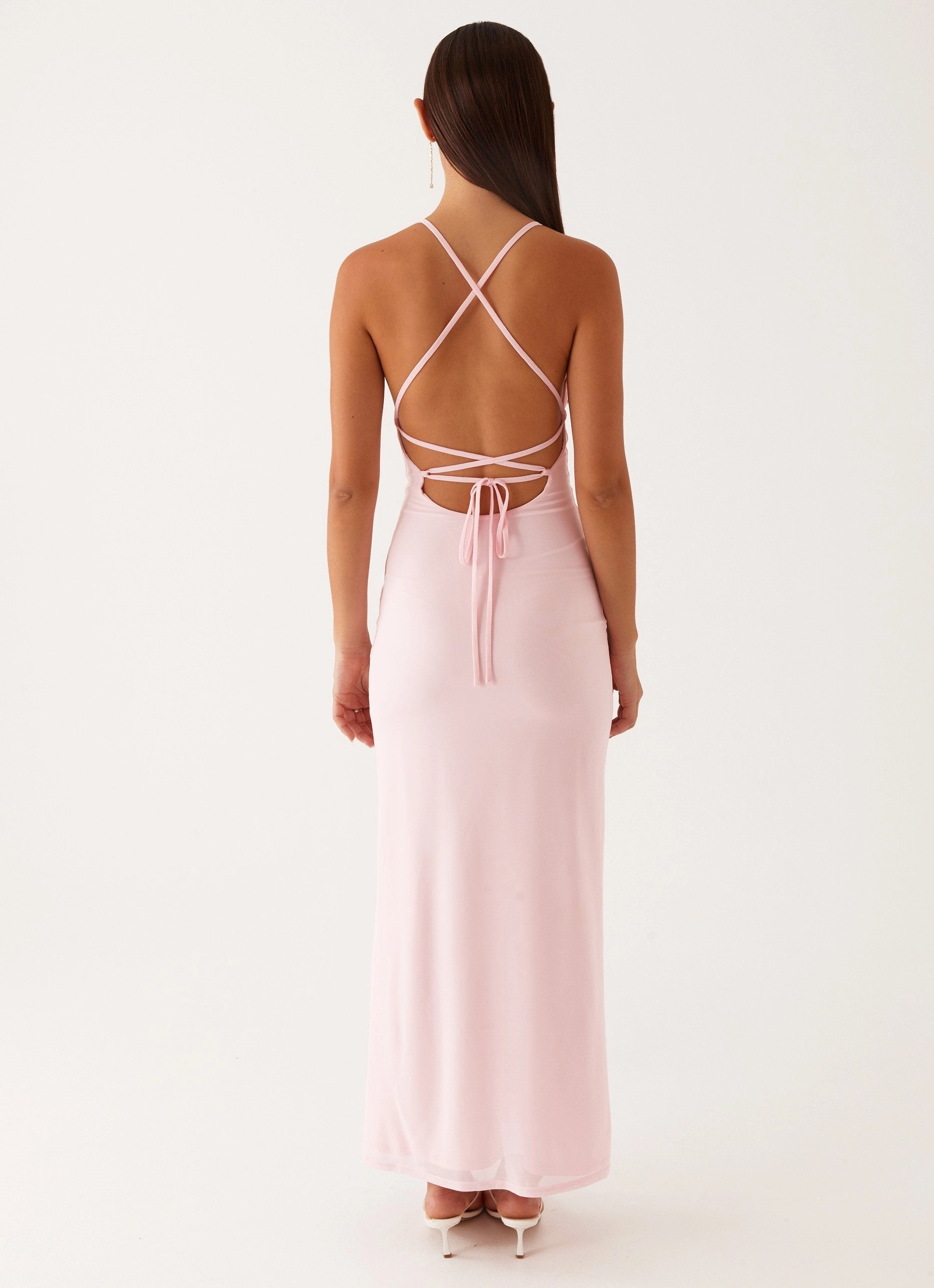 Smooth Layers Balanced Light Beki Beaded Mesh Maxi Dress - Pink