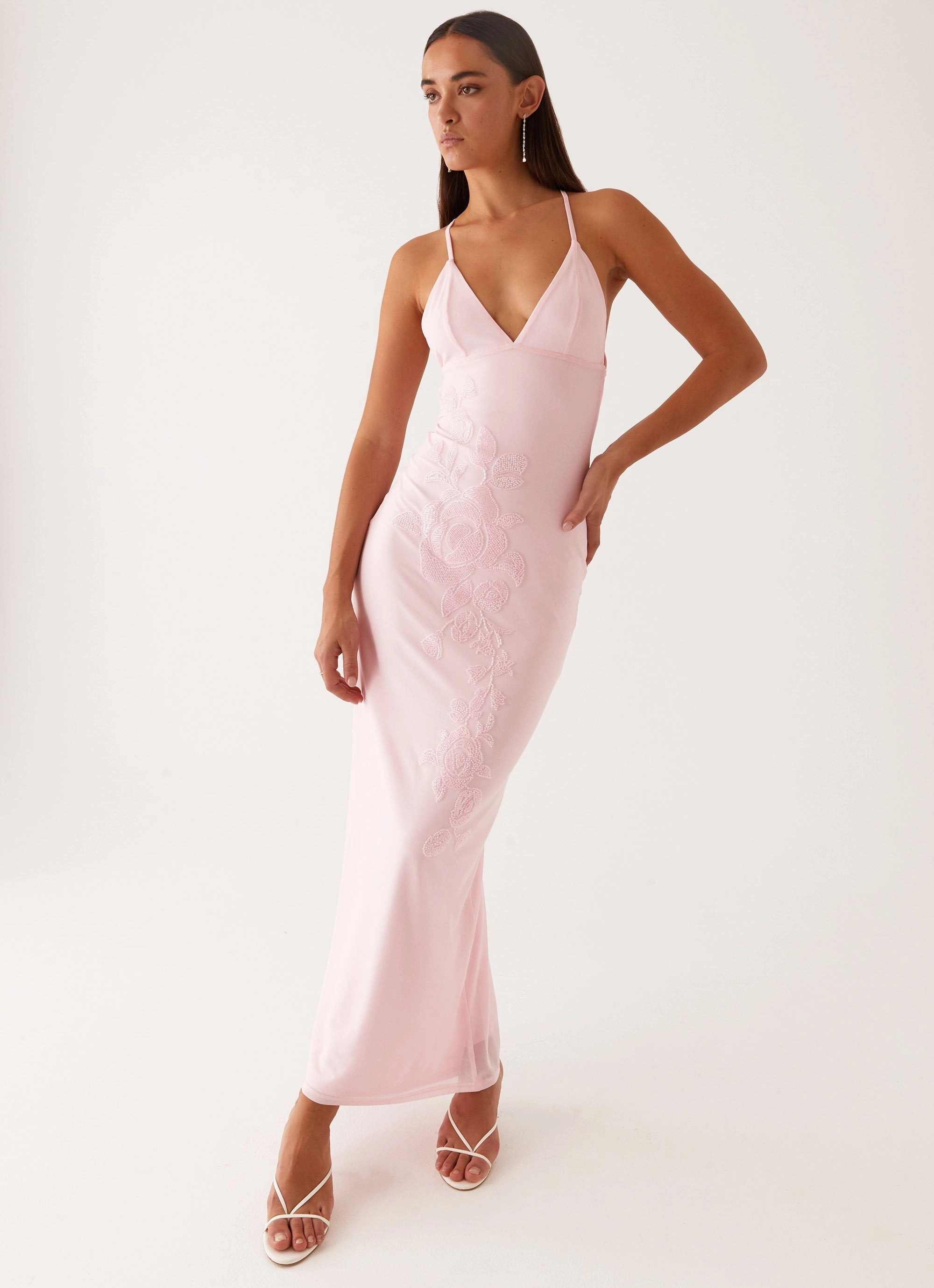 Beki Beaded Mesh Maxi Dress - Pink Shade Glow