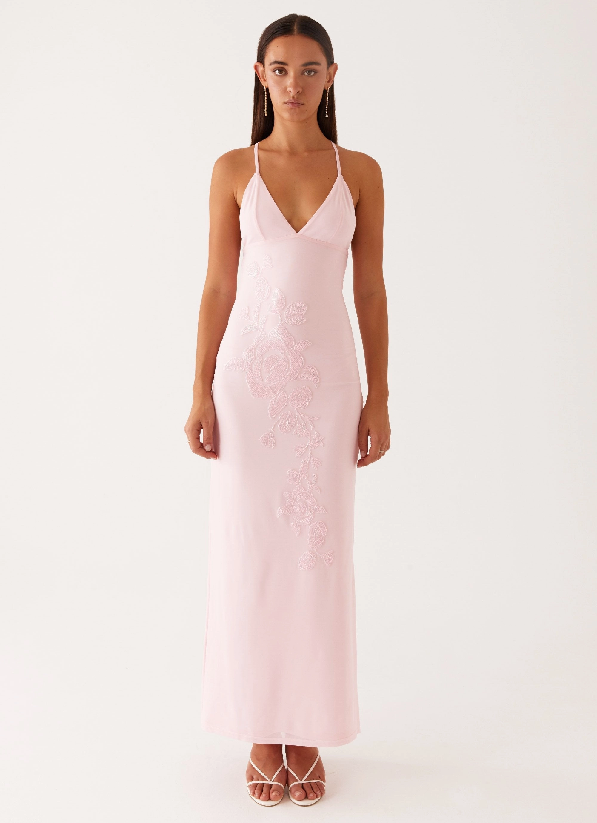 Essential Layer Beki Beaded Mesh Maxi Dress - Pink
