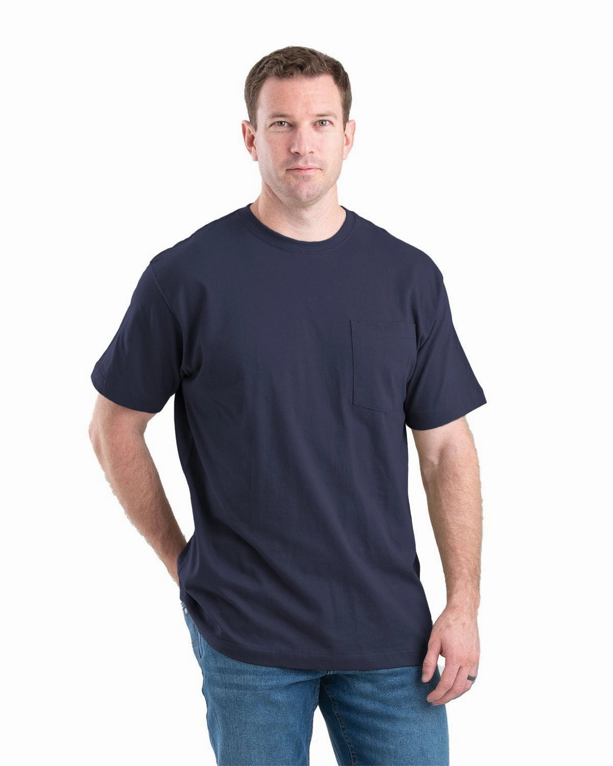 Berne Apparel Mens Heavyweight Pocket Tee Navy 100% Cotton S/S T-Shirt Heather Texture Finish