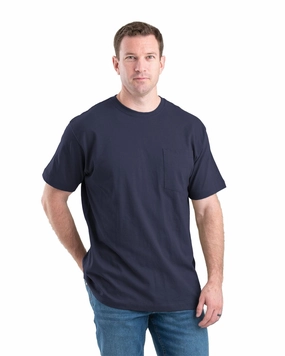 Bold Style Berne Apparel Mens Heavyweight Pocket Tee Navy 100% Cotton S/S T-Shirt