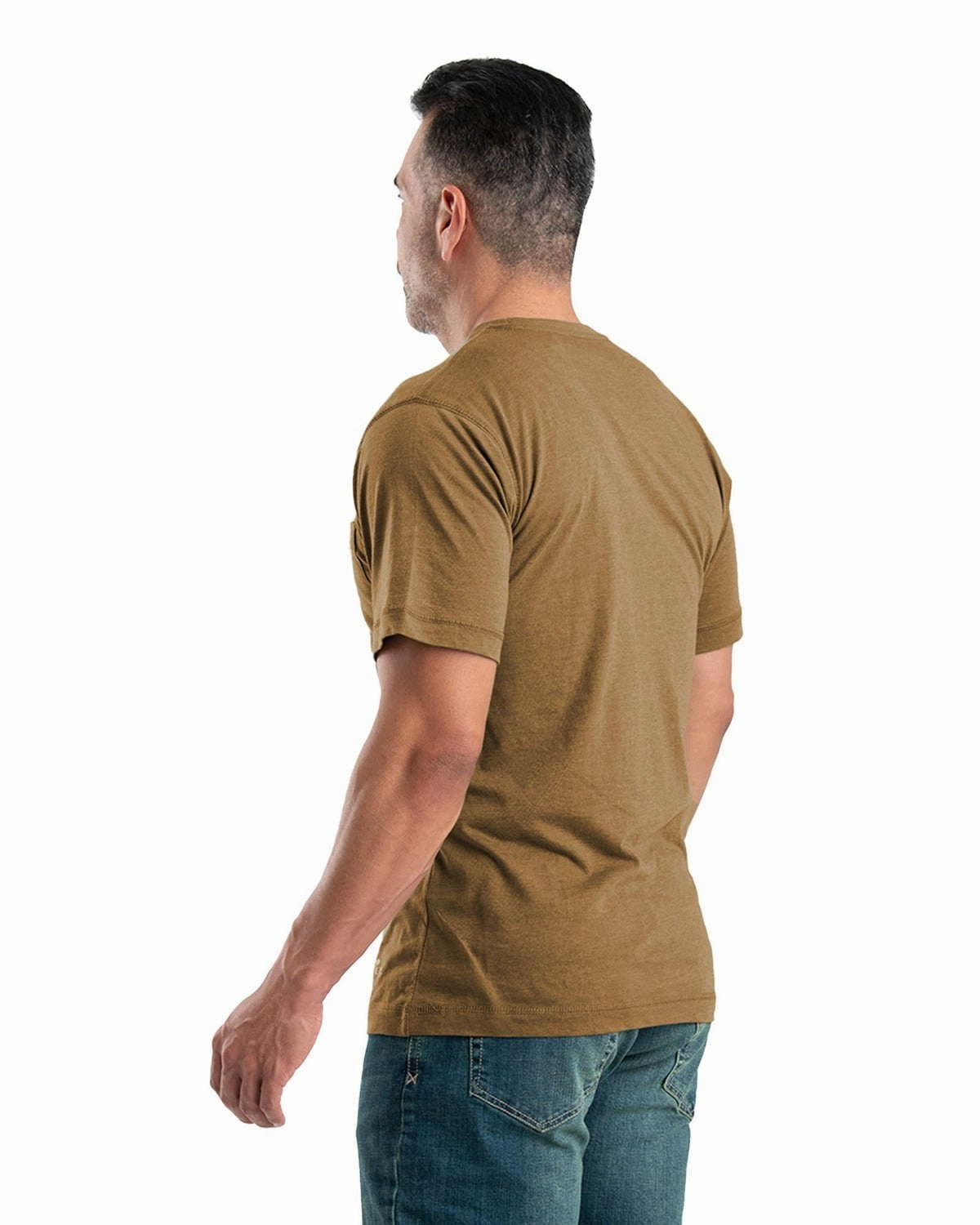 Autumn Wear Travel Friendly Berne Apparel Mens Performance Pocket Tee Brown Cotton Blend L/S T-Shirt