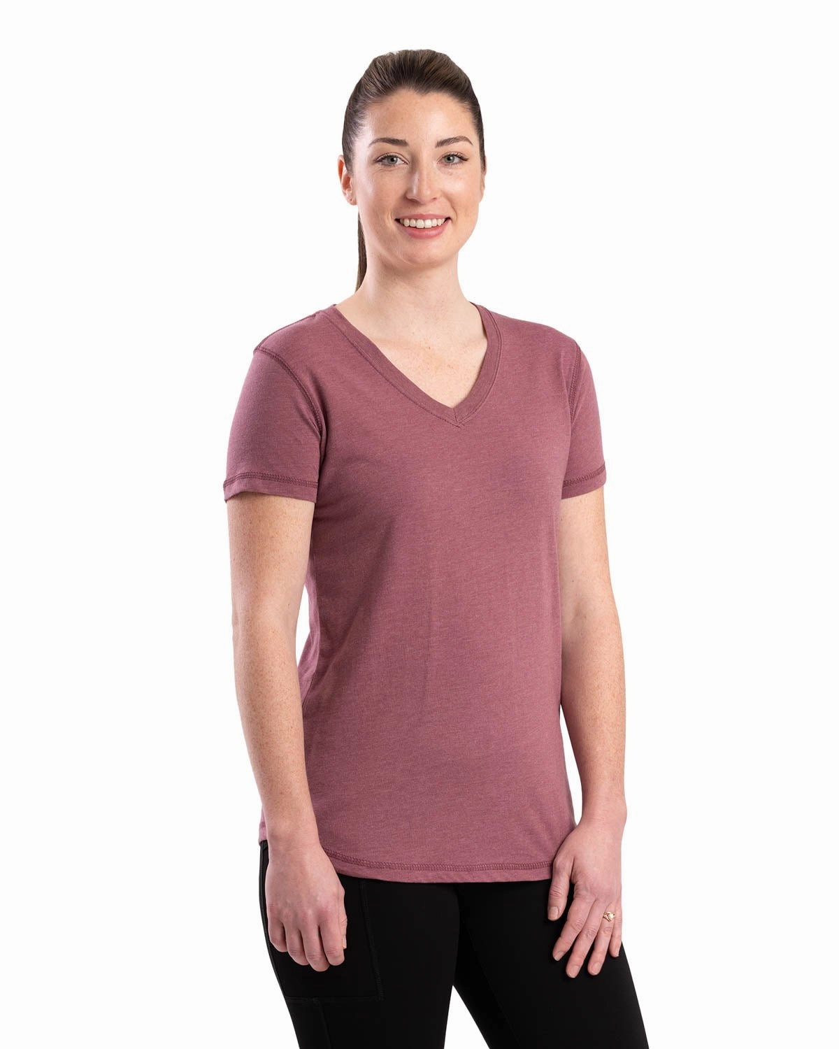 Berne Mauve Cotton Blend Ladies Lightweight Performance V-Neck S/S Polished Look