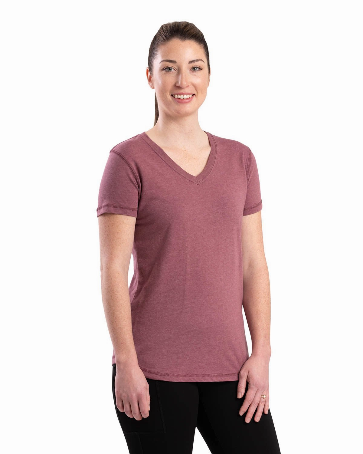 Berne Mauve Cotton Blend Ladies Lightweight Performance V-Neck S/S tall size
