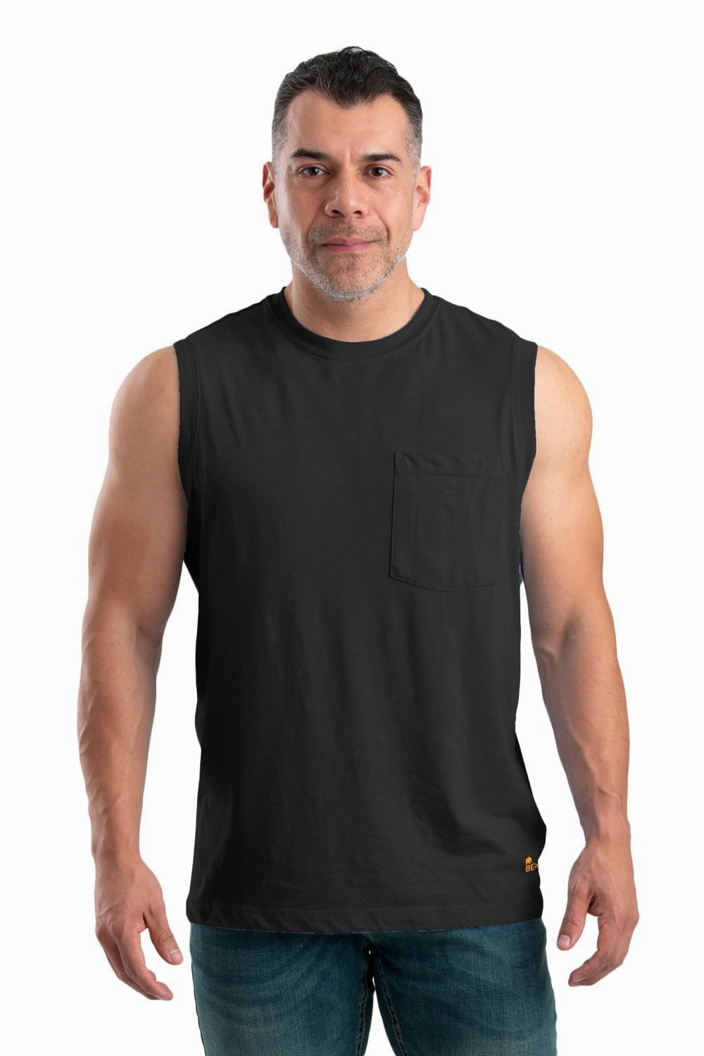 vacation wear Anniversary Special Berne Mens Black Cotton Blend Performance Pocket Tee S/L