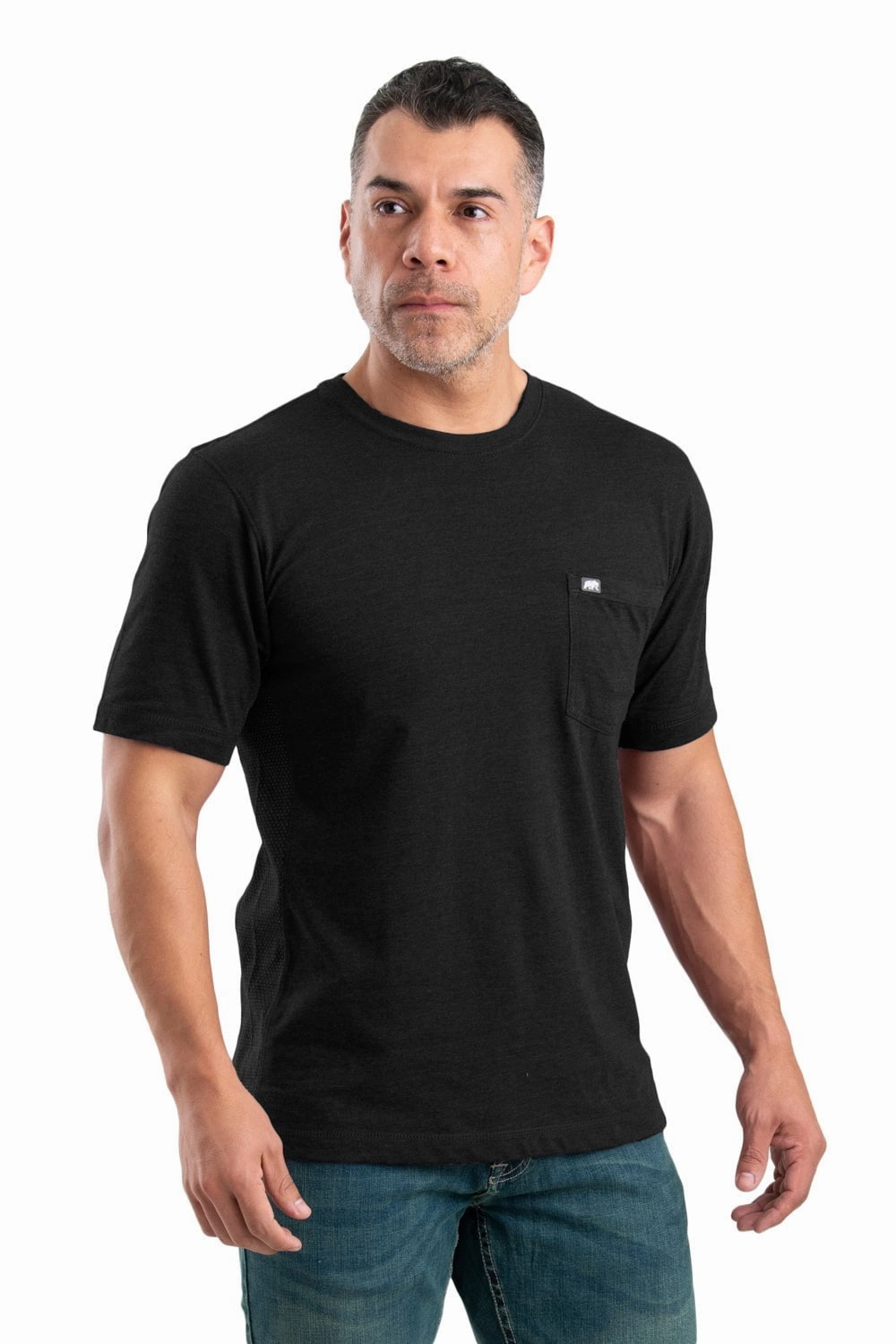Berne Mens Black Cotton Blend WorkVent Performance Pocket Tee S/S Tall Length