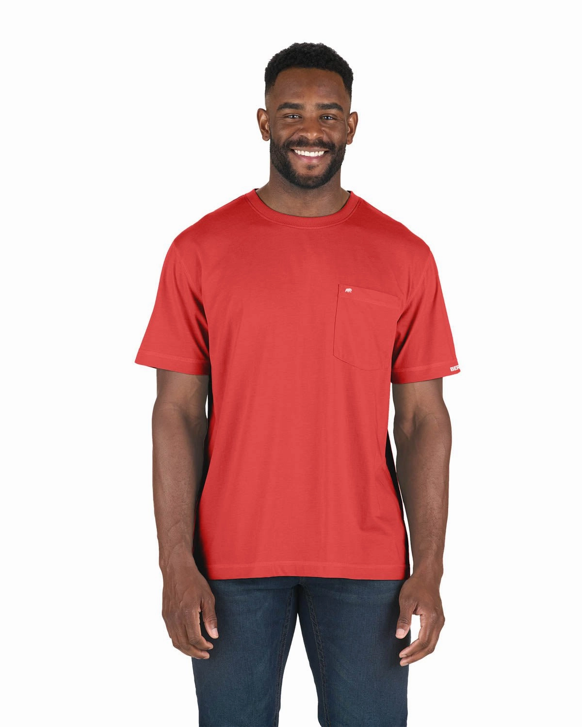 Durable Button Closures Reinforced Elbow Patches Berne Mens Deep Red Cotton Blend Light Performance Tee S/S