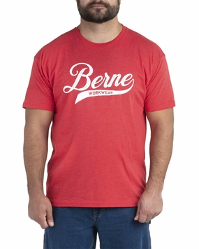 Summer Favorite loose but not baggy Berne Mens Deep Red Cotton Blend Script Tee S/S