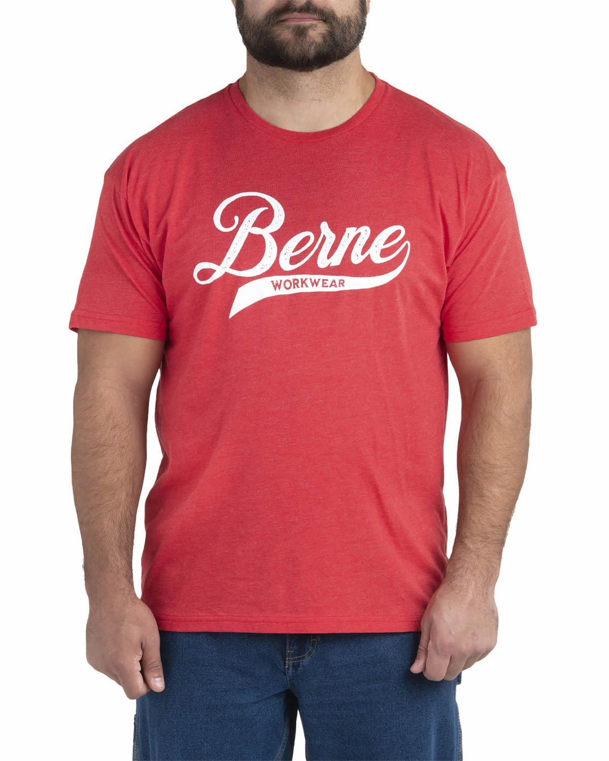 Summer Favorite loose but not baggy Berne Mens Deep Red Cotton Blend Script Tee S/S
