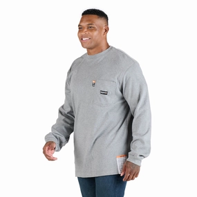 Roomy Fit certified Berne Mens FR Crew Neck Pocket Grey 100% Cotton L/S T-Shirt
