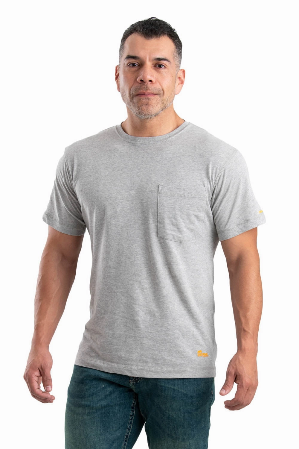 Berne Mens Grey 100% Cotton Lightweight Performance Tee S/S Breathable Fit Wear