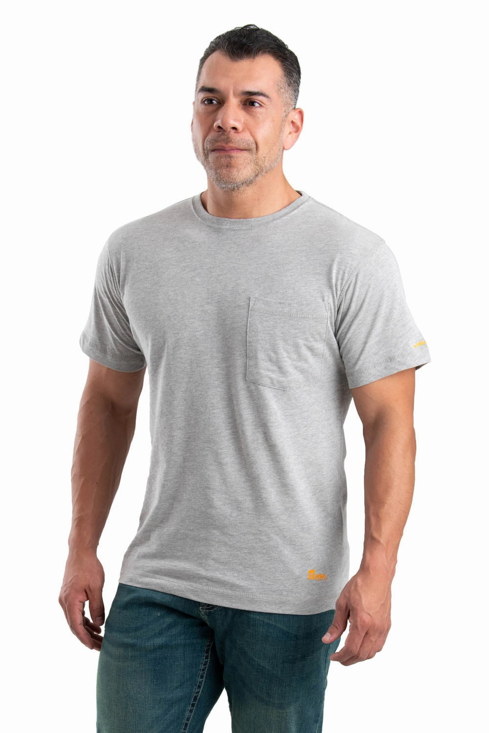 Lightweight Wear Flexible Cuff Design Berne Mens Grey 100% Cotton Lightweight Performance Tee S/S