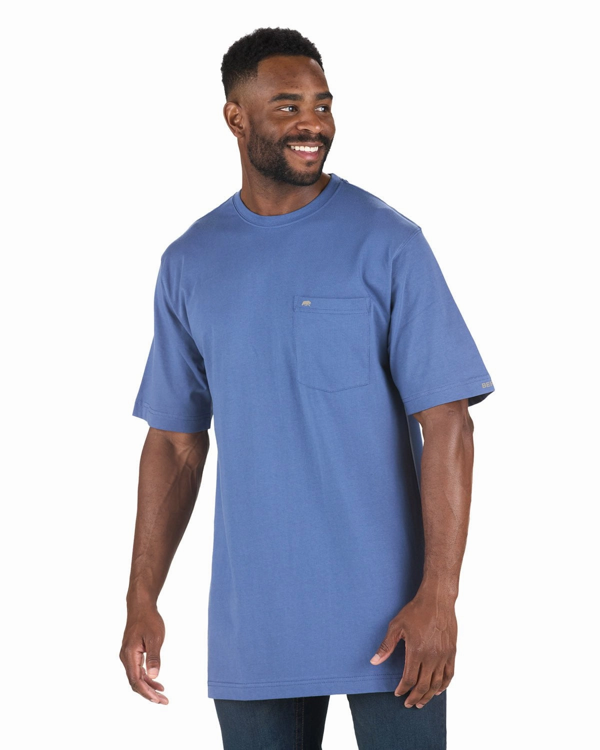 Berne Mens Heavyweight Pocket Tee Royal Blue 100% Cotton S/S T-Shirt Soft Fabric