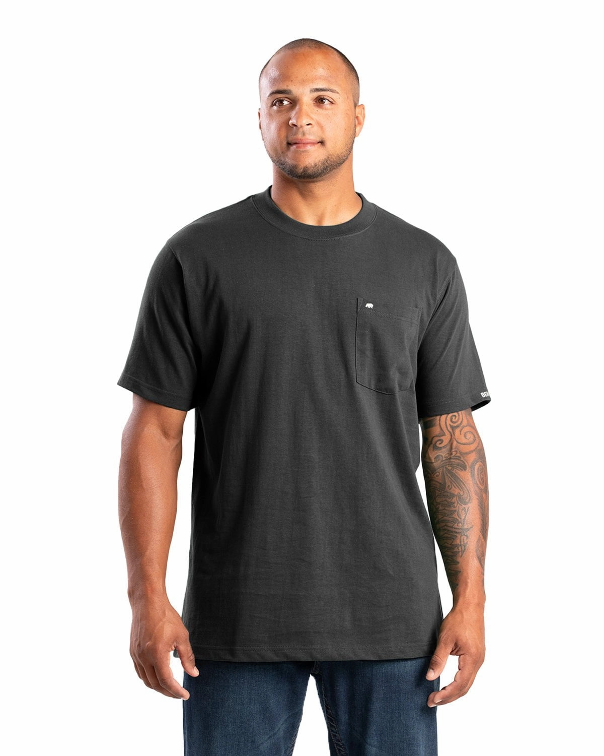 Street Comfort Style Berne Mens Highland Heavyweight Pocket Black 100% Cotton S/S T-Shirt