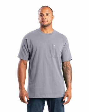 Berne Mens Highland Heavyweight Pocket Smoke 100% Cotton S/S T-Shirt Light Flex Fit Anti Odor Technology