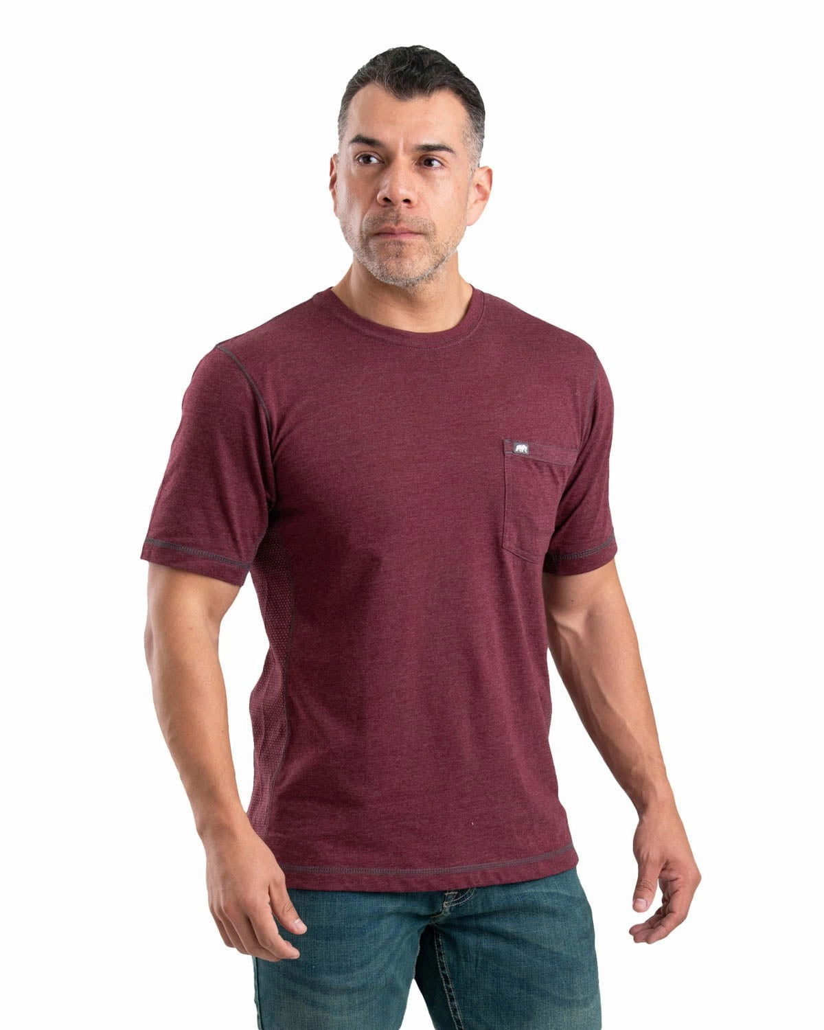 Berne Mens Maroon Cotton Blend WorkVent Performance Pocket Tee S/S Ventilated Back Panel