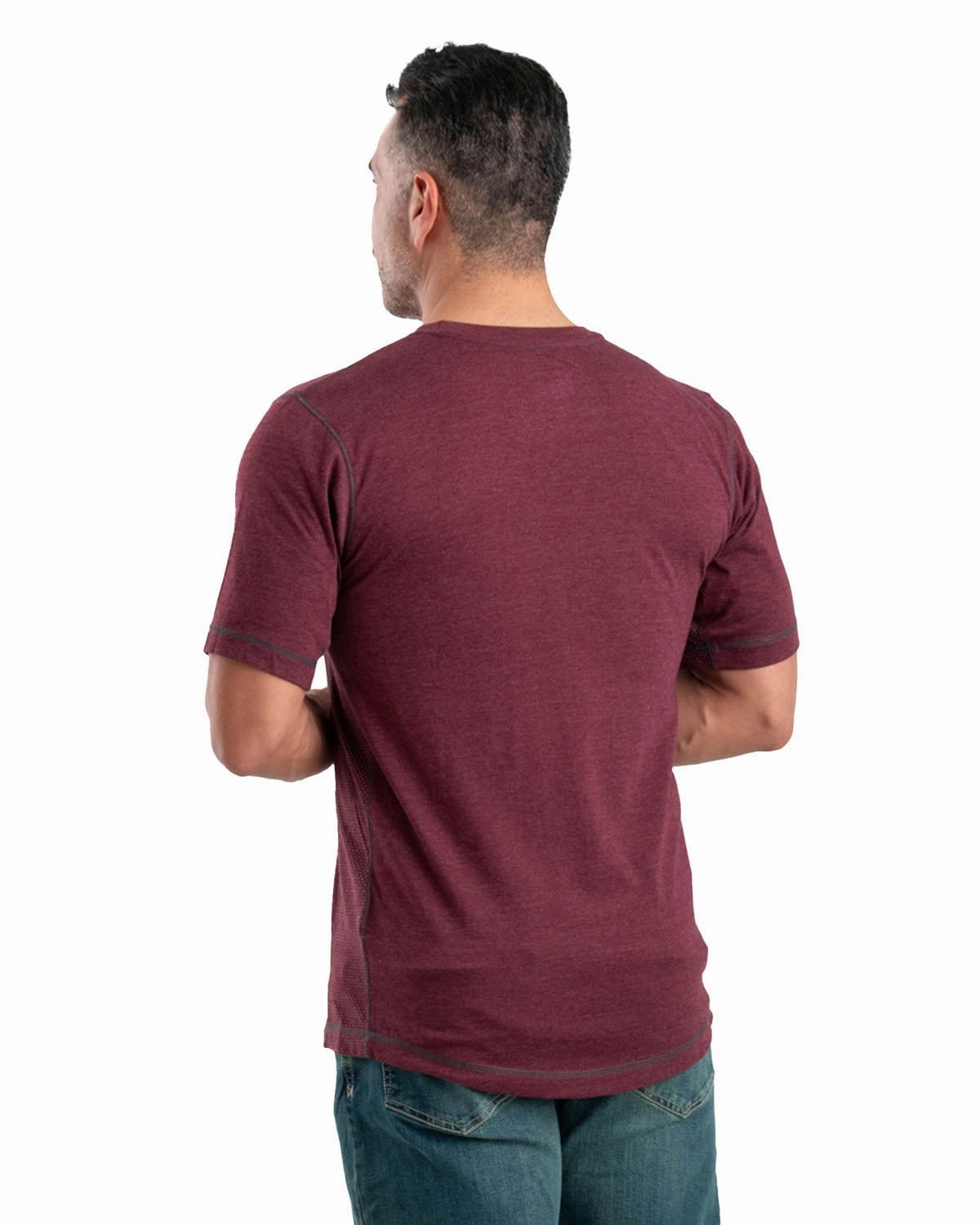High-Quality Material Sustainable Manufacturing Process Berne Mens Maroon Cotton Blend WorkVent Performance Pocket Tee S/S
