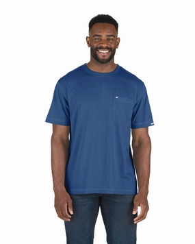 Berne Mens Performance Pocket Blue Cotton Blend S/S T-Shirt Durable Color Retention Beachwear