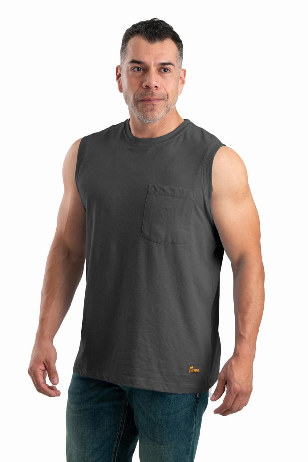 Stretchable Cloth Traveler??s Choice Berne Mens Slate Cotton Blend Performance Pocket Tee S/L