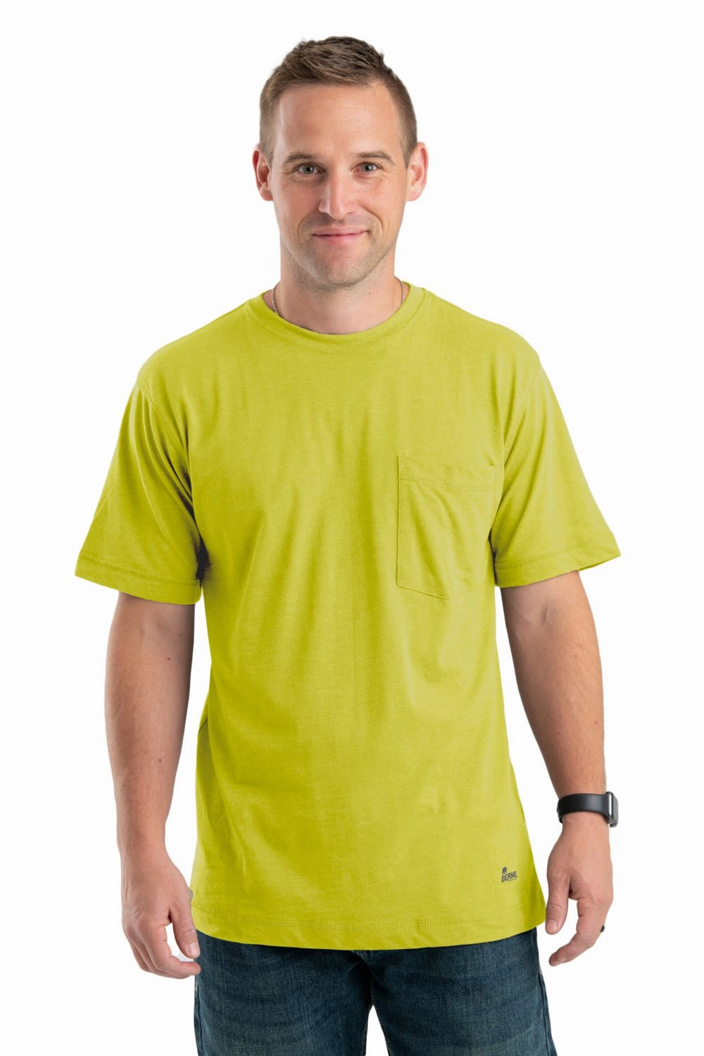 Berne Mens Yellow Cotton Blend Performance Pocket Tee S/S Classic Color tall size