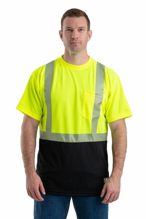 Seamless Side Panels Layered Collar Berne Mens Yellow Polyester Hi-Vis Class 2 Color Block Tee S/S